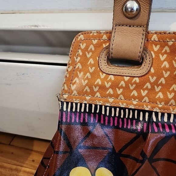 Fossil Key Per Hobo Tote Handbag Coated Canvas Geometric Hippie - Picture 3 of 10